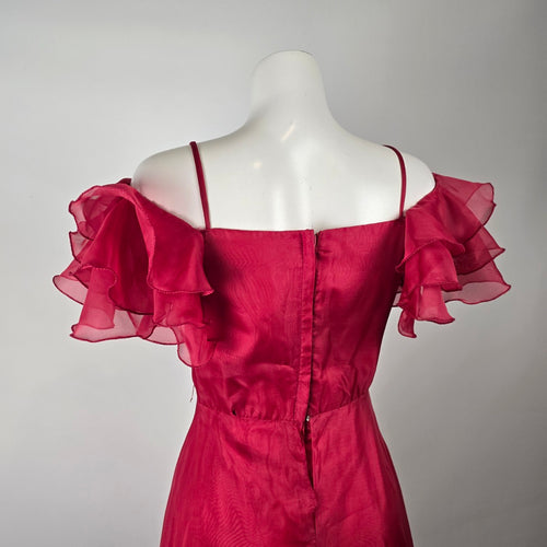 Vintage Hot Pink Ruffle Sleeve Maxi Dress Size S/M