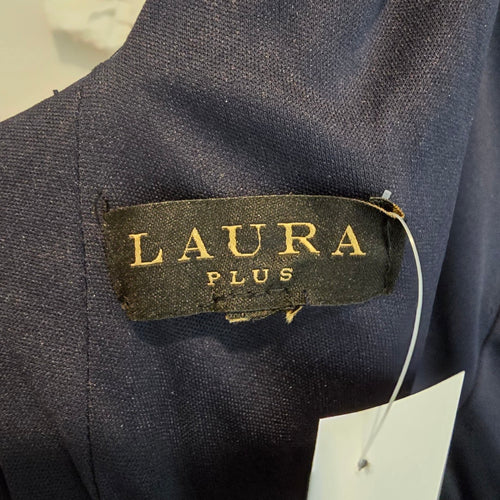 Laura Plus Navy Pleated Formal Maxi Dress with Gold Lace Appliqué Size XL