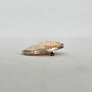 Vintage Shell Cameo Brooch Pendant Sterling Silver Setting