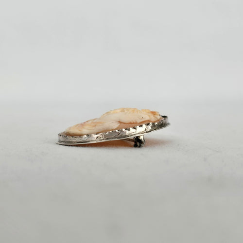 Vintage Shell Cameo Brooch Pendant Sterling Silver Setting