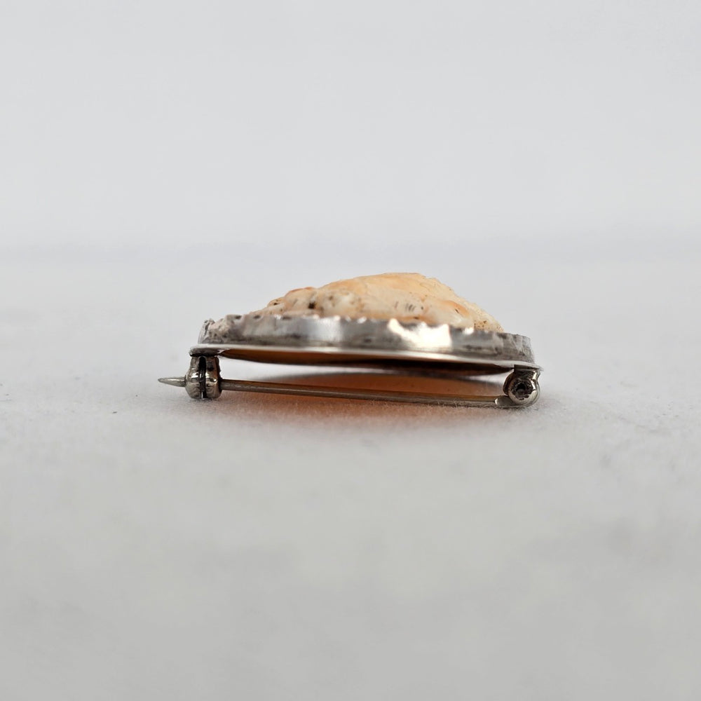 Vintage Shell Cameo Brooch Pendant Sterling Silver Setting