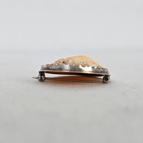 Vintage Shell Cameo Brooch Pendant Sterling Silver Setting
