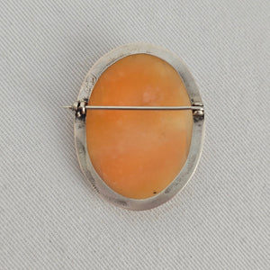 Vintage Shell Cameo Brooch Pendant Sterling Silver Setting