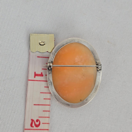 Vintage Shell Cameo Brooch Pendant Sterling Silver Setting
