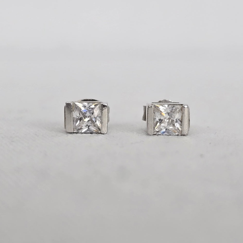 ELLE 925 Sterling Silver Princess Cut CZ Stud Earrings