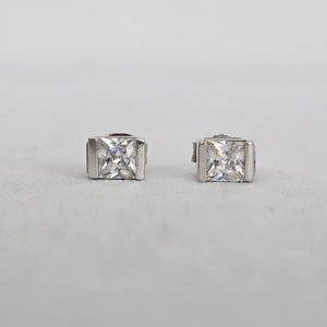 ELLE 925 Sterling Silver Princess Cut CZ Stud Earrings