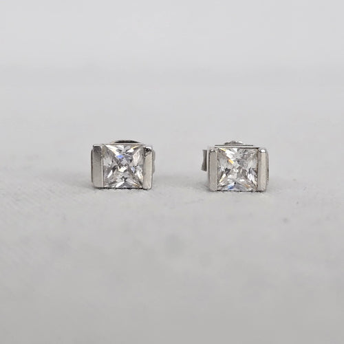 ELLE 925 Sterling Silver Princess Cut CZ Stud Earrings