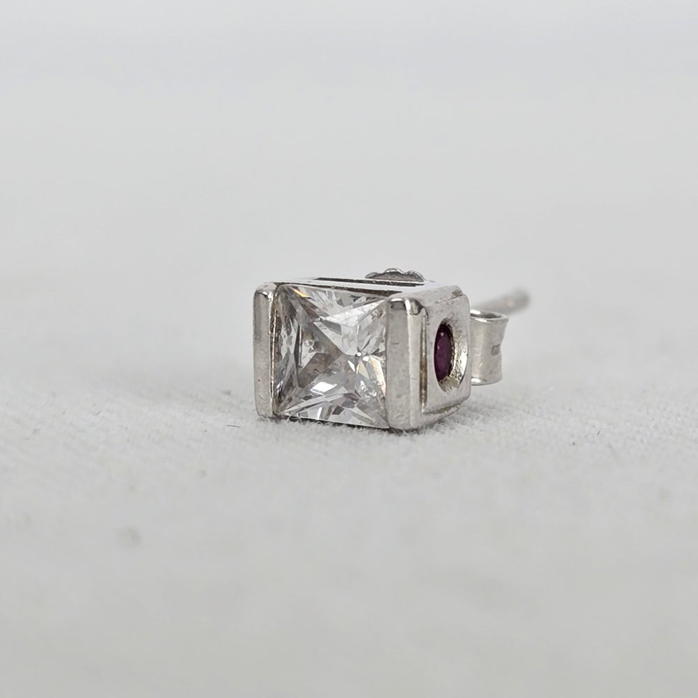 ELLE 925 Sterling Silver Princess Cut CZ Stud Earrings