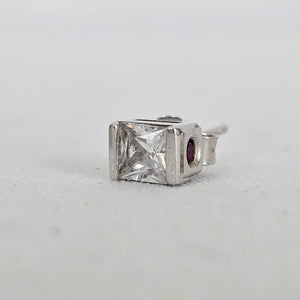 ELLE 925 Sterling Silver Princess Cut CZ Stud Earrings