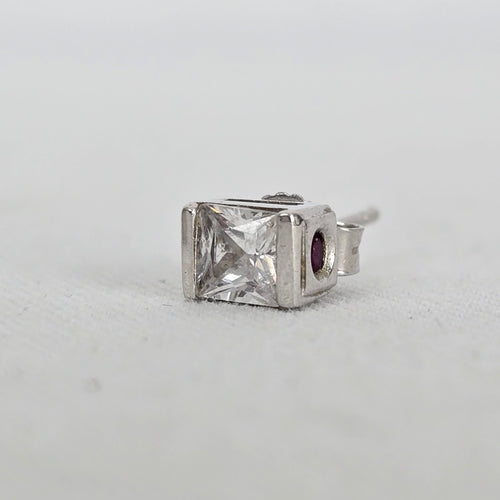 ELLE 925 Sterling Silver Princess Cut CZ Stud Earrings