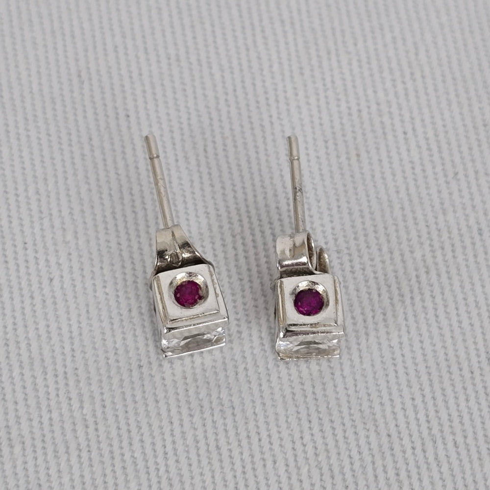 ELLE 925 Sterling Silver Princess Cut CZ Stud Earrings