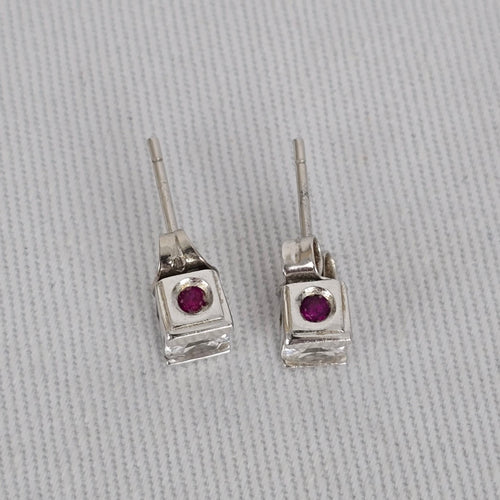ELLE 925 Sterling Silver Princess Cut CZ Stud Earrings