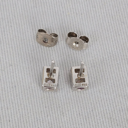 ELLE 925 Sterling Silver Princess Cut CZ Stud Earrings