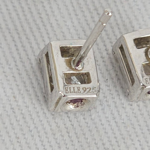 ELLE 925 Sterling Silver Princess Cut CZ Stud Earrings