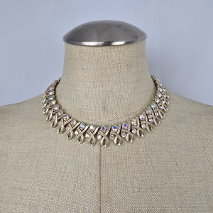 Vintage Coro Gold Tone Aurora Borealis Rhinestone Collar Necklace