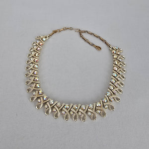 Vintage Coro Gold Tone Aurora Borealis Rhinestone Collar Necklace