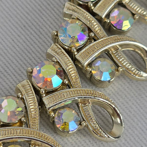 Vintage Coro Gold Tone Aurora Borealis Rhinestone Collar Necklace