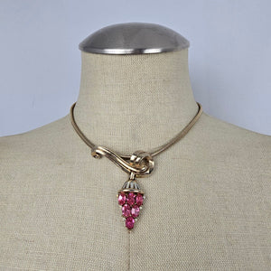 Vintage Coro Gold Tone Pink Rhinestone Pendant Necklace