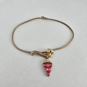 Vintage Coro Gold Tone Pink Rhinestone Pendant Necklace