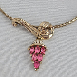Vintage Coro Gold Tone Pink Rhinestone Pendant Necklace