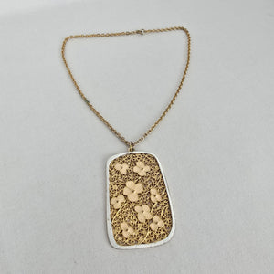 Vintage Gold Tone Floral Filigree Pendant Necklace