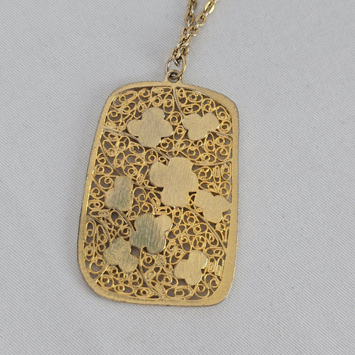 Vintage Gold Tone Floral Filigree Pendant Necklace