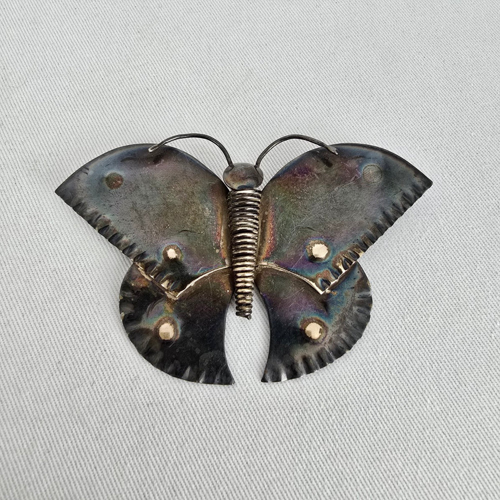 Vintage Iridescent Metal Butterfly Brooch Pin