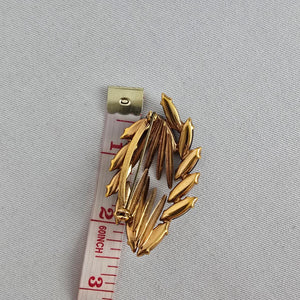 Vintage Gold Tone Black Rhinestone Leaf Brooch Pin