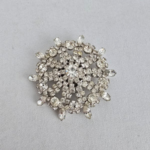 Vintage Clear Rhinestone Statement Brooch Silver Tone