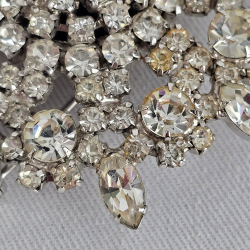 Vintage Clear Rhinestone Statement Brooch Silver Tone