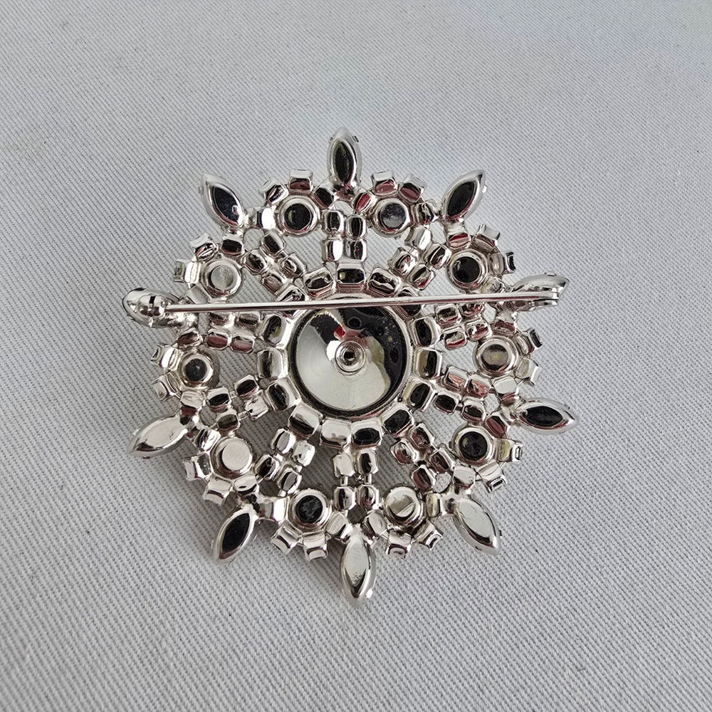 Vintage Clear Rhinestone Statement Brooch Silver Tone
