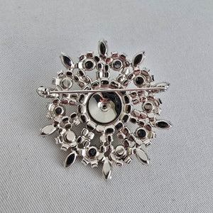 Vintage Clear Rhinestone Statement Brooch Silver Tone