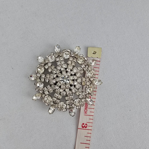 Vintage Clear Rhinestone Statement Brooch Silver Tone