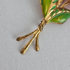 Vintage Red Flower Bouquet Brooch Gold Tone Enamel Pin