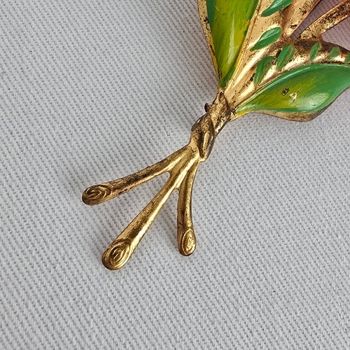Vintage Red Flower Bouquet Brooch Gold Tone Enamel Pin
