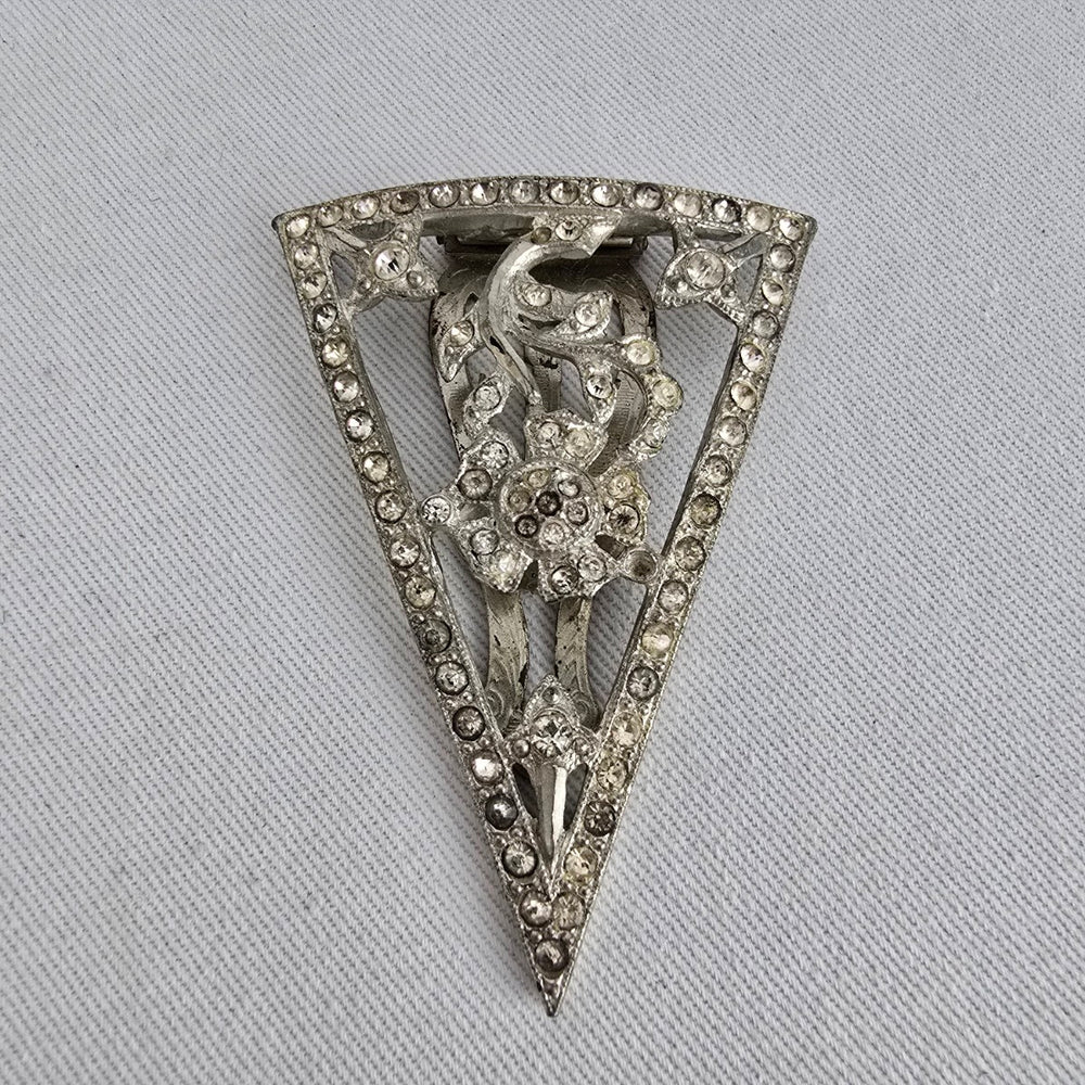 Vintage Art Deco Style Rhinestone Dress Clip Brooch