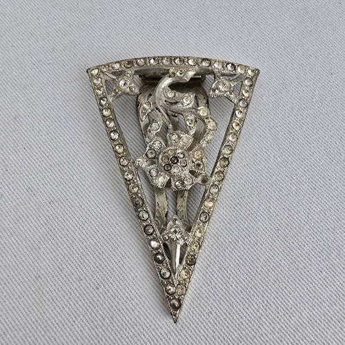 Vintage Art Deco Style Rhinestone Dress Clip Brooch