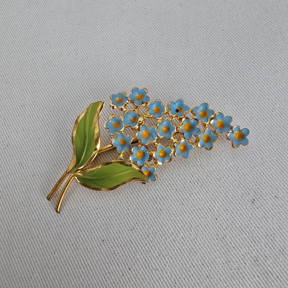 Vintage Blue Enamel Forget-Me-Not Floral Brooch