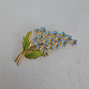 Vintage Blue Enamel Forget-Me-Not Floral Brooch