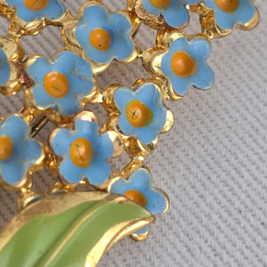 Vintage Blue Enamel Forget-Me-Not Floral Brooch