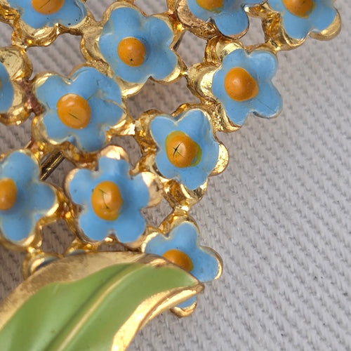 Vintage Blue Enamel Forget-Me-Not Floral Brooch