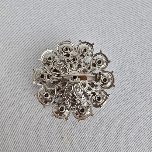 Vintage Blue Aurora Borealis Rhinestone Flower Brooch