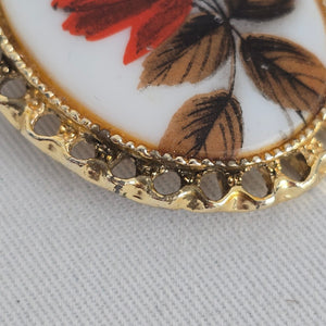 Vintage Red Rose Brooch Pendant Gold Tone Floral Pin