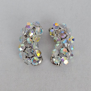 Vintage Aurora Borealis Crystal Clip On Earrings
