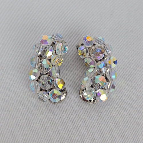 Vintage Aurora Borealis Crystal Clip On Earrings