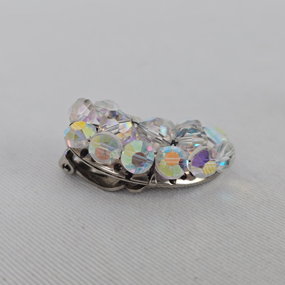 Vintage Aurora Borealis Crystal Clip On Earrings