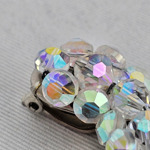 Vintage Aurora Borealis Crystal Clip On Earrings