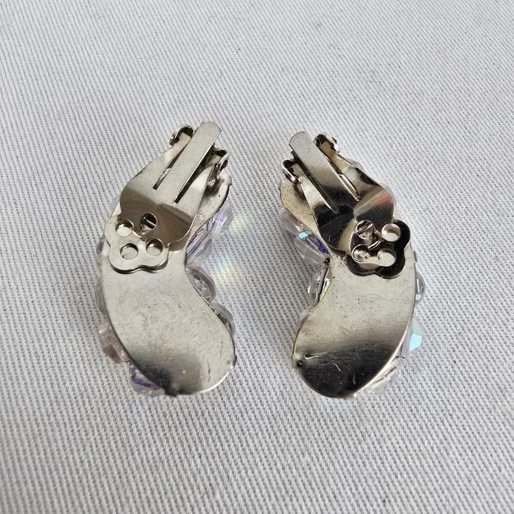 Vintage Aurora Borealis Crystal Clip On Earrings