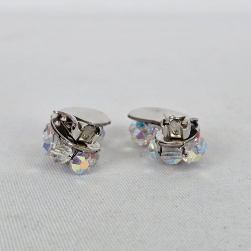 Vintage Aurora Borealis Crystal Clip On Earrings