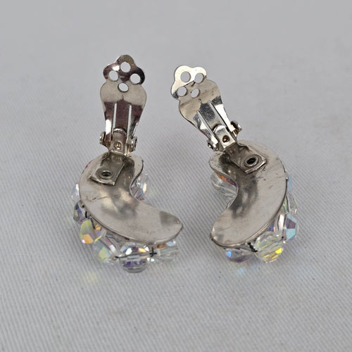 Vintage Aurora Borealis Crystal Clip On Earrings